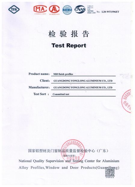 Çin Guangdong  Yonglong Aluminum Co., Ltd.  Sertifikalar